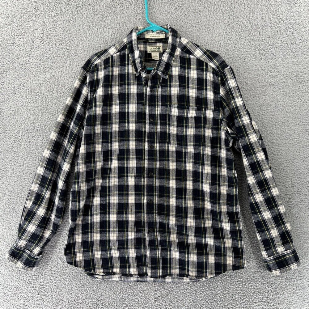 LL Bean Mens Large‎ Multicolor Windowpane Plaid Flannel Traditional Fit Shirt
